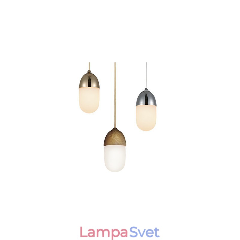 Závesná lampa Mini Acorn 1 Svetlá Mordern Jednoduchosť Zlatá chrómová Drevená povrchová úprava Uhlíková oceľ a sklo Droplight