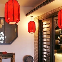 Archaize červené lucerny z ovčej kože Veranda Droplight Lamp Light