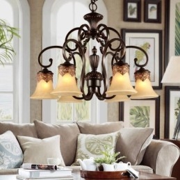 Luster Závesné svetlo 6 svetiel Vintage Country Island Kov+sklo