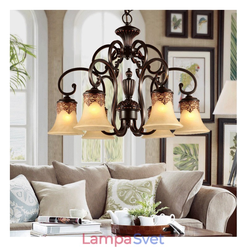 Luster Závesné svetlo 6 svetiel Vintage Country Island Kov+sklo