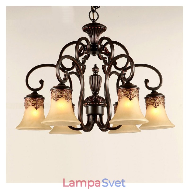 Luster Závesné svetlo 6 svetiel Vintage Country Island Kov+sklo
