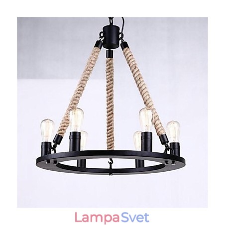 Závesné svietidlo 6 svetiel z tepaného železa vo vidieckom štýle