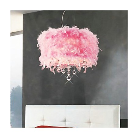 Krištáľové závesné svietidlo s 5 svetlami v odtieni ružové perie
