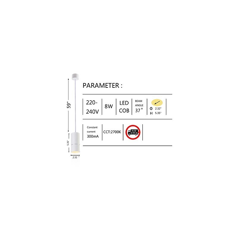 GE 05032 8W 136mm 1 svietidlo mini závesné svietidlo práškové biele s hliníkom