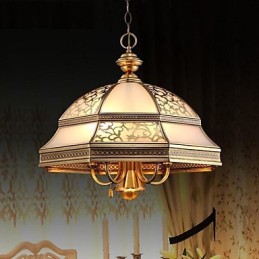 Mosadzná závesná lampa Šesť svetiel Vintage Total Copper Glass