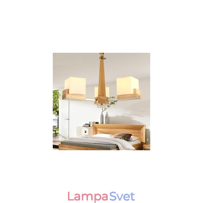 Dubové závesné svietidlo Tri svetlá Dub a sklo