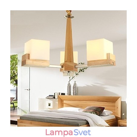 Dubové závesné svietidlo Tri svetlá Dub a sklo