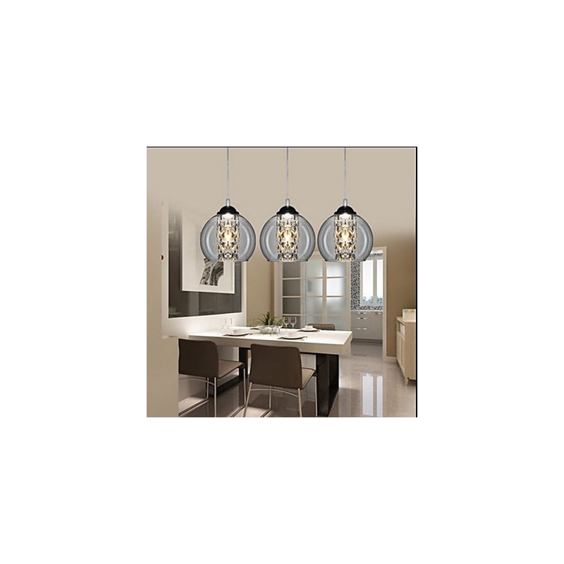 Sklenená guľová závesná lampa tri