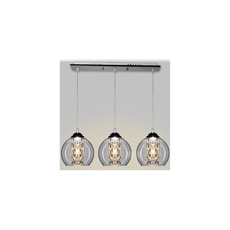 Sklenená guľová závesná lampa tri