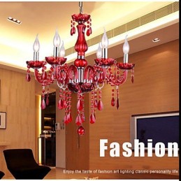 Luster Red Crystal Luxury Modern 6 svietidiel