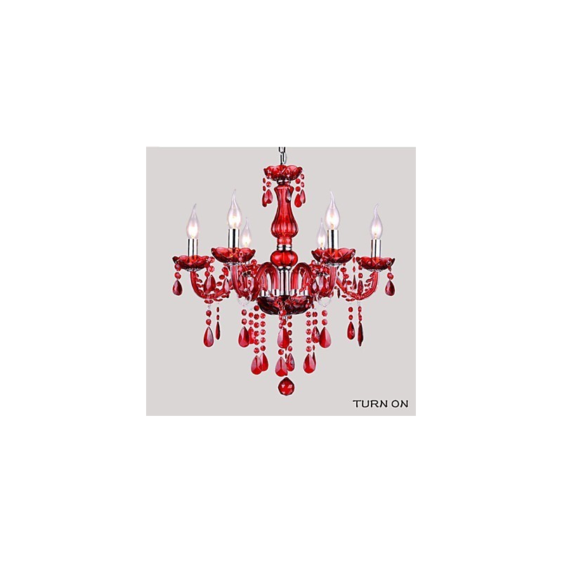 Luster Red Crystal Luxury Modern 6 svietidiel
