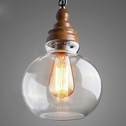 Vintage drevené okrúhle krištáľové guľové závesné svietidlo (priemer 19 cm)