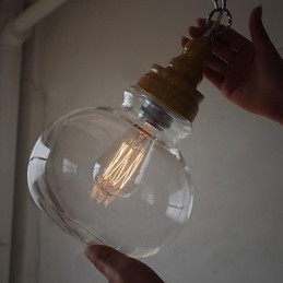 Vintage drevené okrúhle krištáľové guľové závesné svietidlo (priemer 19 cm)