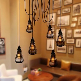 American Industrial Creative Restoring Ancient Ways Kované Iron Cage Single Head Droplight Lamp