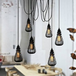 American Industrial Creative Restoring Ancient Ways Kované Iron Cage Single Head Droplight Lamp