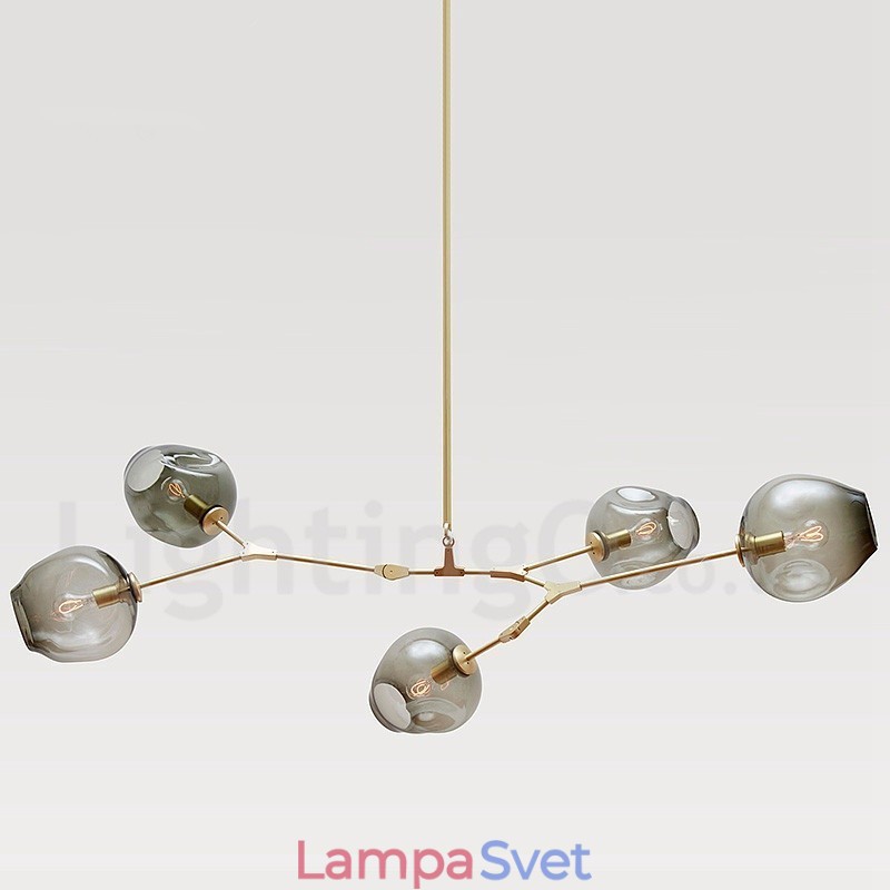 Moderný súčasný 5 svetelný luster so skleneným tienidlom