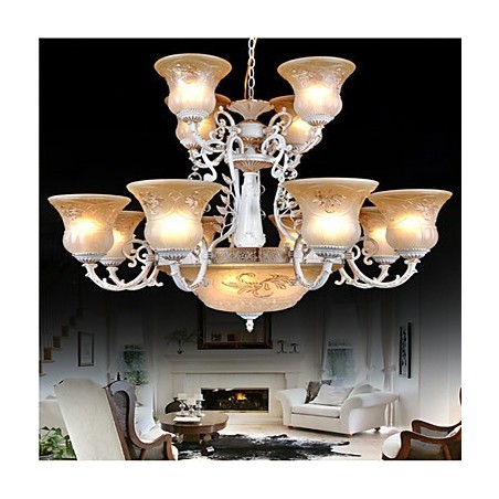 Biely luster Pätnásť svetiel Vzor Sklenené Tienidlo Ruka Pozlátené European Retro Classic Biely luster Pätnásť svetiel Vzor Sklenené Tienidlo Ruka Pozlátené European Retro Classic