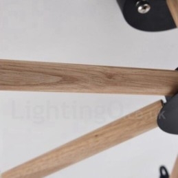 Moderný súčasný 6 ľahký jednoposchodový drevený luster s bubnovou tkaninou (čiernobiely)