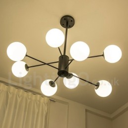 Čierny 8 ľahký moderný súčasný 2-poschodový kovový luster so skleneným tienidlom