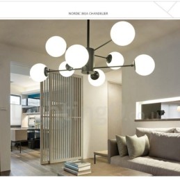 Čierny 8 ľahký moderný súčasný 2-poschodový kovový luster so skleneným tienidlom