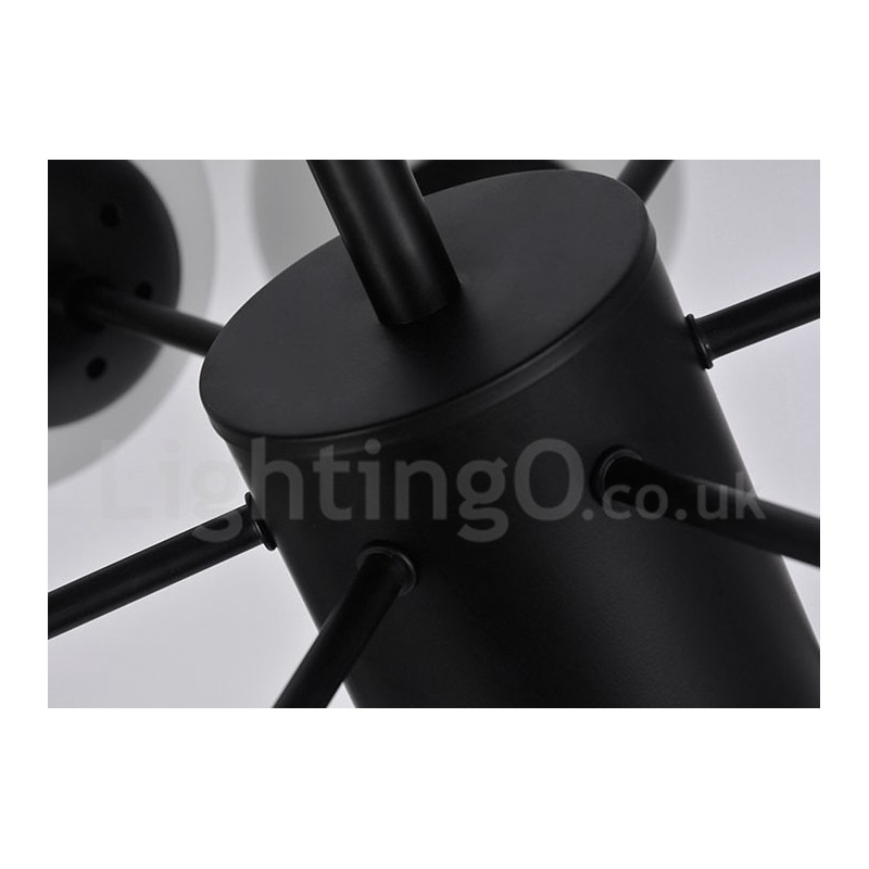 Čierny 8 ľahký moderný súčasný 2-poschodový kovový luster so skleneným tienidlom