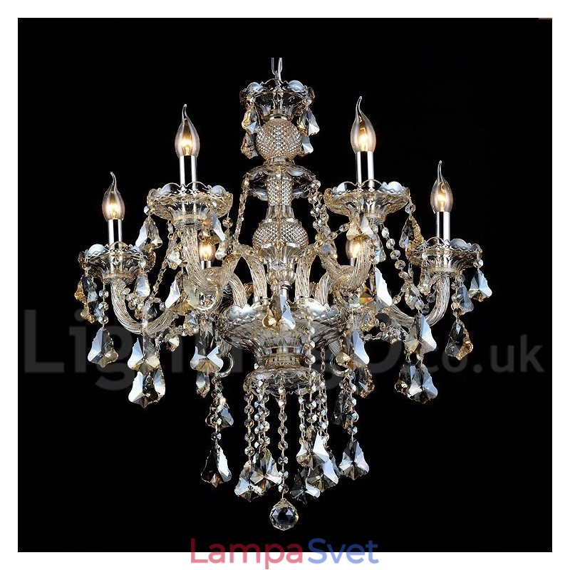 Retro Vintage Cognac Color K9 Crystal Moderný luster so 6 svetlami
