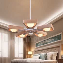 Drevená jednovrstvová lustrová lampa v modernom súčasnom štýle