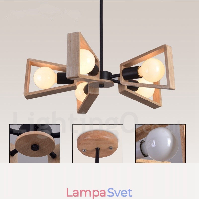 Drevená jednovrstvová lustrová lampa v modernom súčasnom štýle