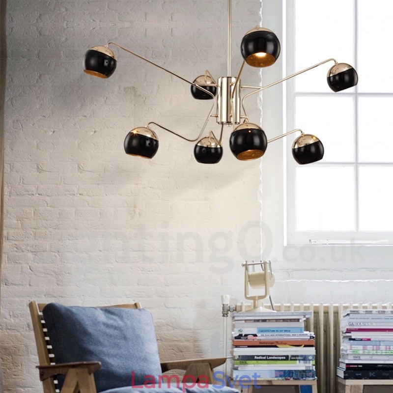 8 Ľahká 2-poschodová moderná súčasná kovová lustrová lampa so skleneným tienidlom