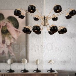 16 Ľahká 2-poschodová moderná súčasná kovová lustrová lampa so skleneným tienidlom