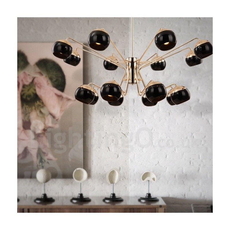 16 Ľahká 2-poschodová moderná súčasná kovová lustrová lampa so skleneným tienidlom