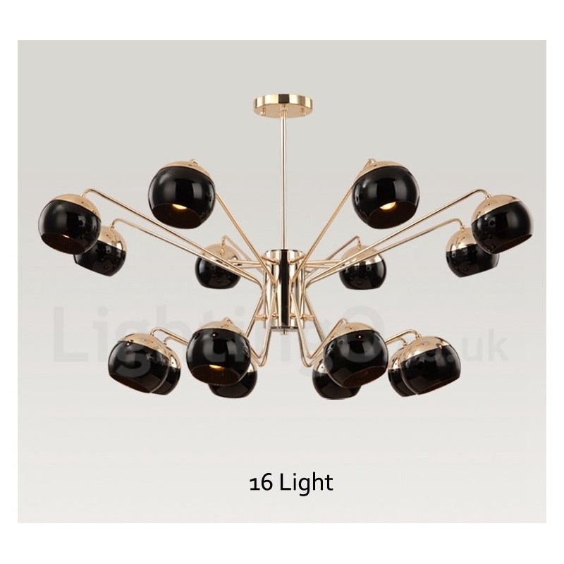16 Ľahká 2-poschodová moderná súčasná kovová lustrová lampa so skleneným tienidlom