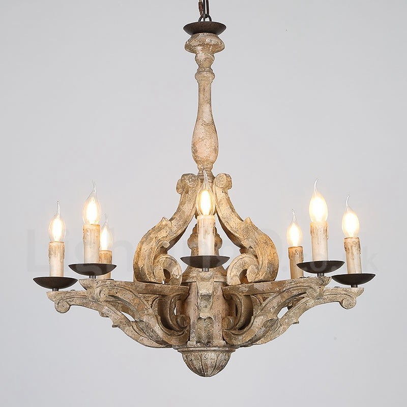 8 Light Vintage Retro Drevená Luster Lamp Light