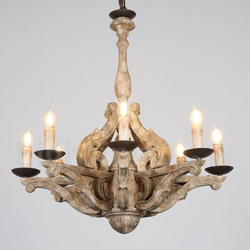 8 Light Vintage Retro Drevená Luster Lamp Light