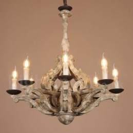 8 Light Vintage Retro Drevená Luster Lamp Light