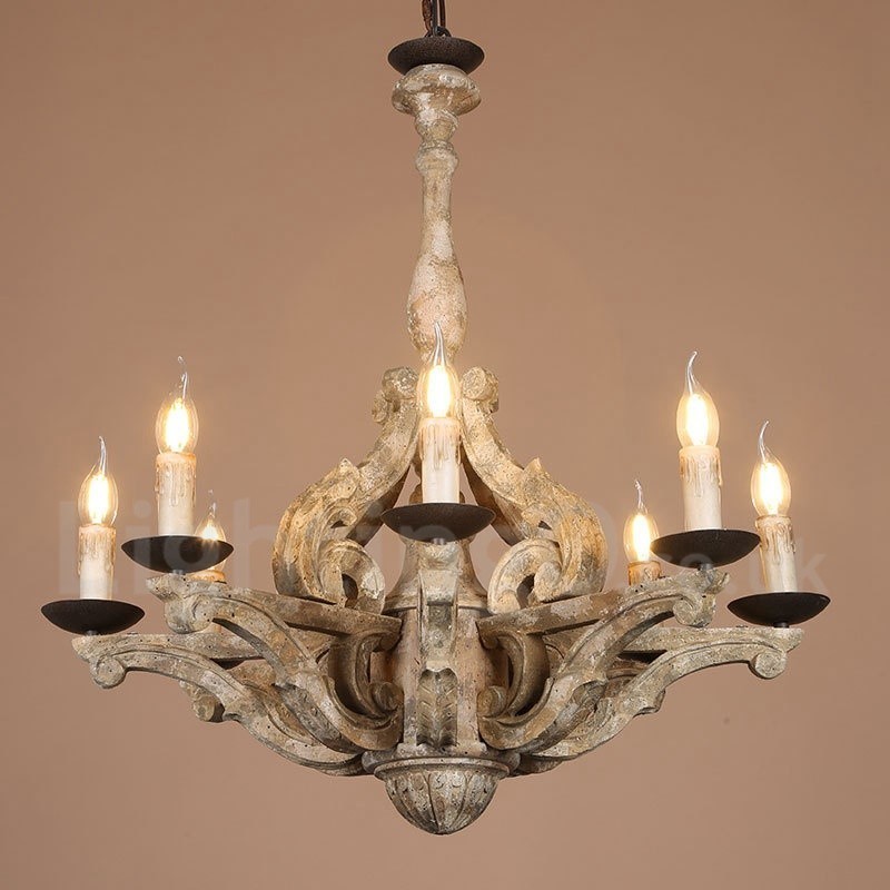 8 Light Vintage Retro Drevená Luster Lamp Light