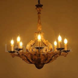 8 Light Vintage Retro Drevená Luster Lamp Light