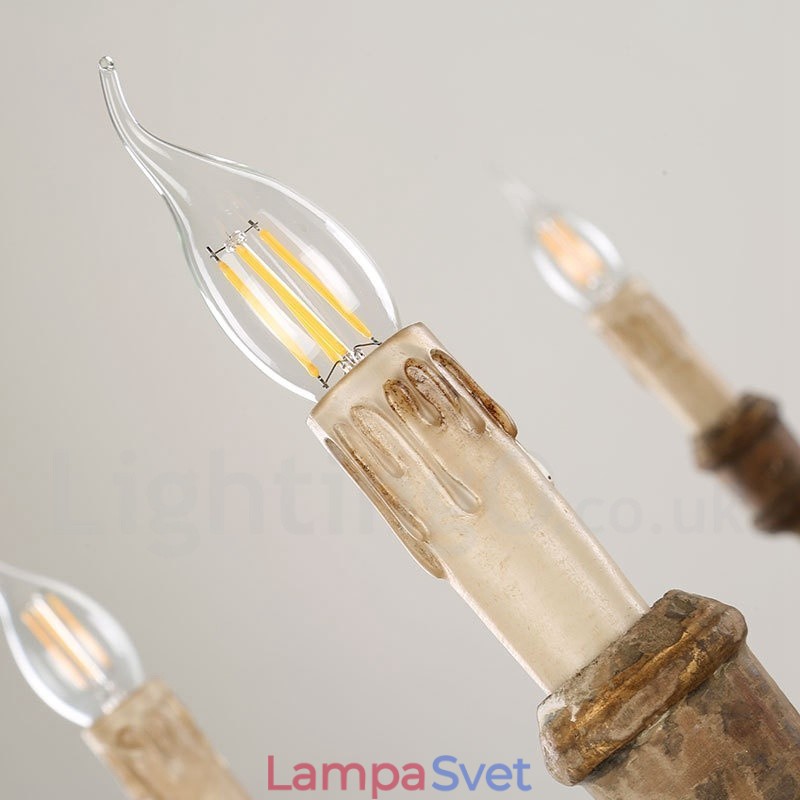 Vidiecky vintage drevený 6 svetelný luster Light