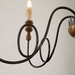 Vidiecky vintage drevený 6 svetelný luster Light