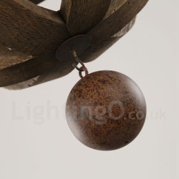 Vidiecka vintage drevená lustrová lampa so 6 svetlami