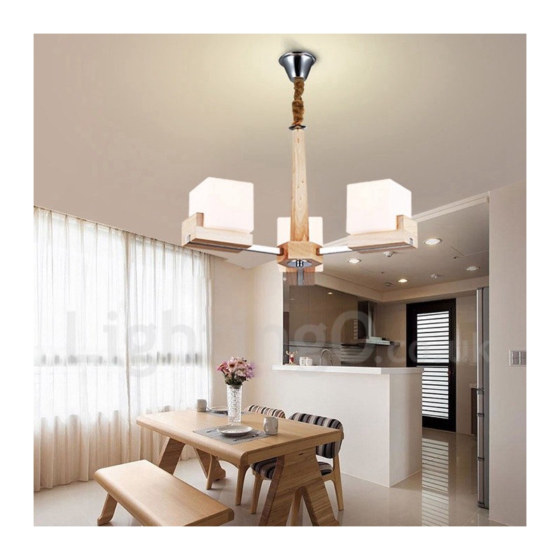 Drevená moderná súčasná 3 ľahká jednoposchodová lusterová lampa