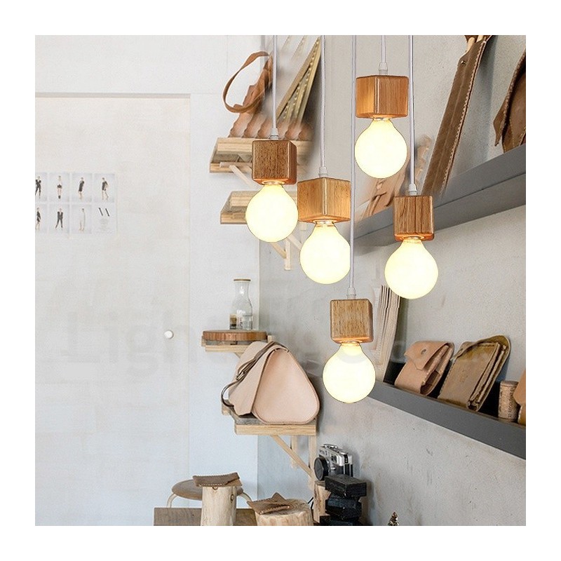 5 Light Wood Rustic Lodge Pendant Light