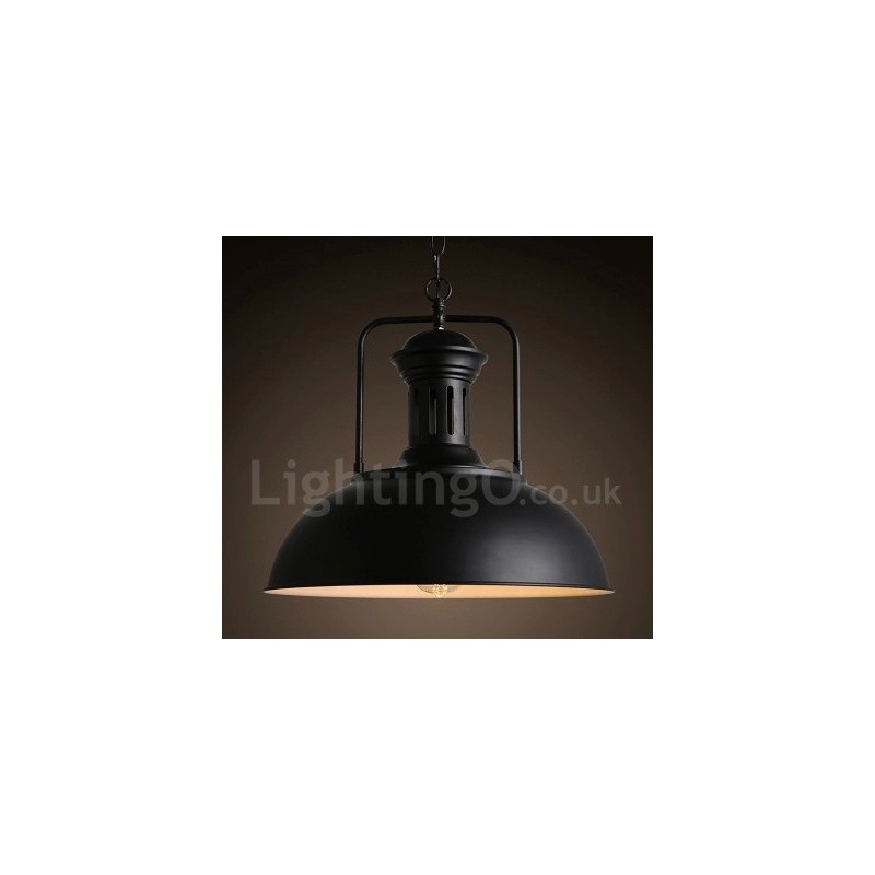 Čierna vidiecka vintage kovová závesná lampa