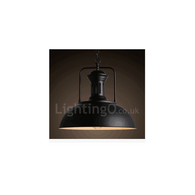 Čierna vidiecka vintage kovová závesná lampa