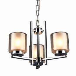 Železný galvanicky pokovovaný luster so skleneným tienidlom Klasická lampa na osvetlenie sviečky s 3 hlavami