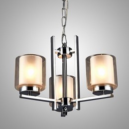 Železný galvanicky pokovovaný luster so skleneným tienidlom Klasická lampa na osvetlenie sviečky s 3 hlavami