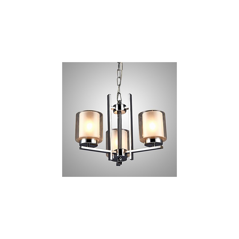 Železný galvanicky pokovovaný luster so skleneným tienidlom Klasická lampa na osvetlenie sviečky s 3 hlavami