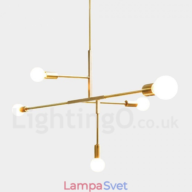 Moderná súčasná medená 5 svetelná lusterová lampa