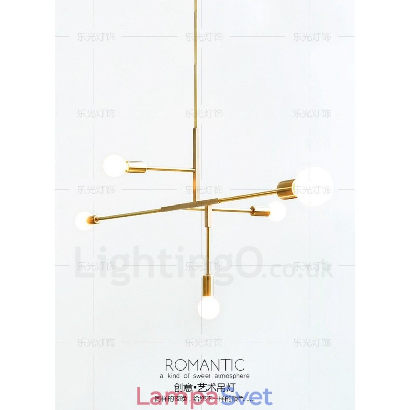 Moderná súčasná medená 5 svetelná lusterová lampa