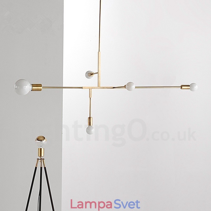 Moderná súčasná medená 5 svetelná lusterová lampa